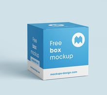 Load image into Gallery viewer, Free Square White Cardboard Packaging Box Mockup or 80x80x80 mm